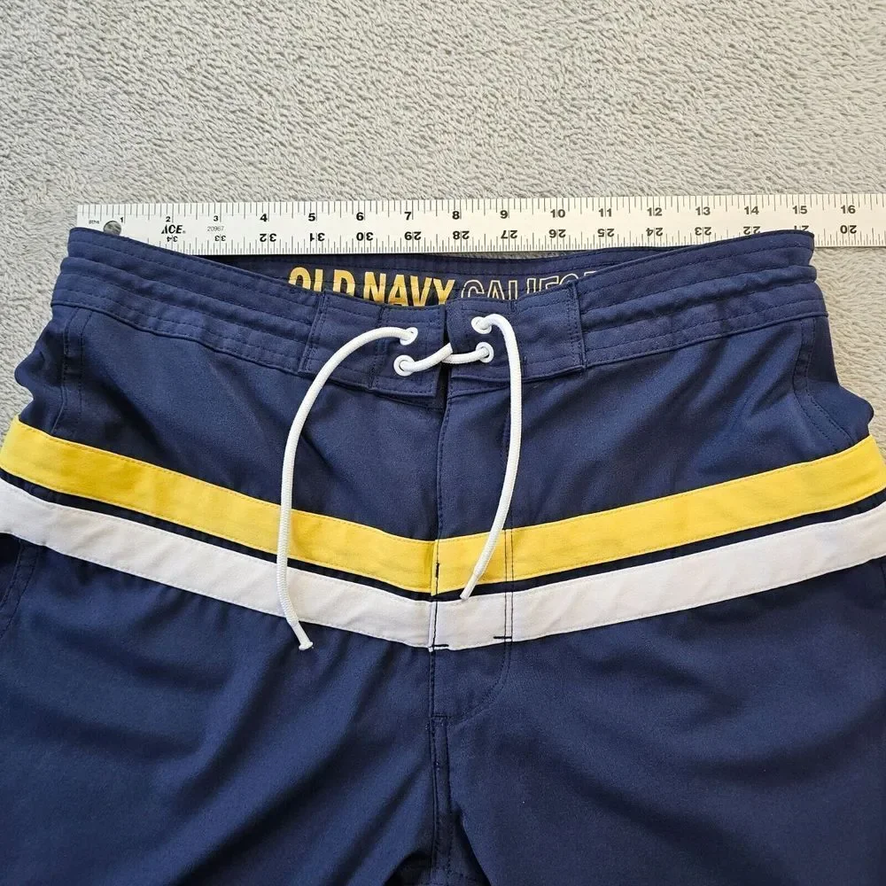 Old Navy Board Shorts Mens Size‎ 30 Blue Yellow White Striped Swim Front Tie